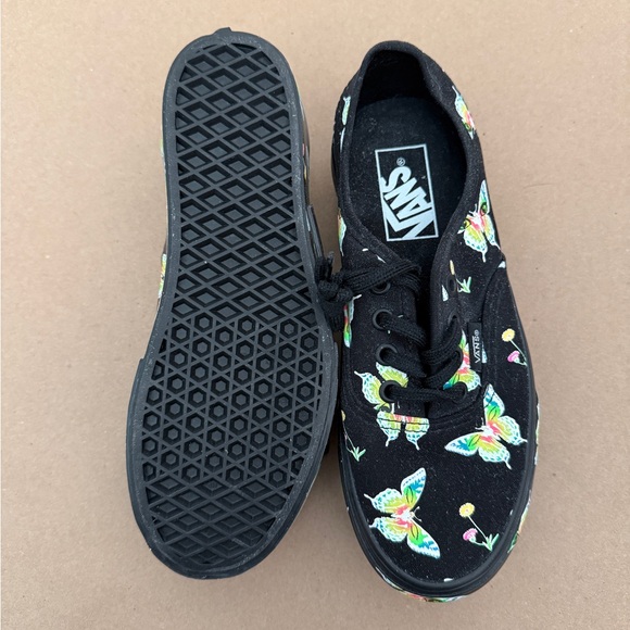 All Black Platform Lace-Up Vans Sneakers with Butterfly Detail - Picture 3 of 3